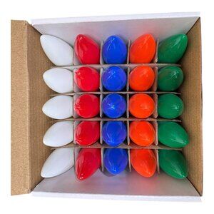 Vintage 25 Pcs C9 Long Life Bulbs Multi Color 130 Volt 7 Watt Indoor Outdoor Use